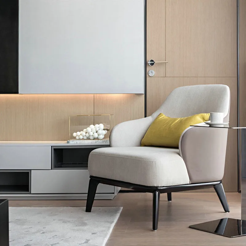 Solid Wood Frame Modern Sofa Chair Living Room Grey Fabric Covers Leslie Armchair