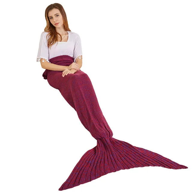 
Mermaid Throws Bag Warm Kids Adult Baby Sleeping Wrap Handmade Knitted Home Sofa Bedding Mermaid Tail Blanket 
