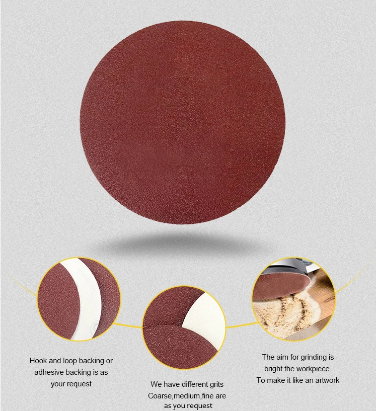 BKH Manufacture High Quality Red Color Aluminum Oxide Circular Abrasive Sanding Disc For Grind Metal Stone