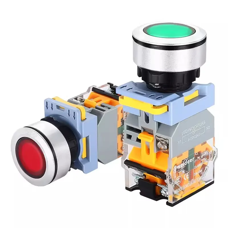 10a Flat Waterproof momentary Self Reset Locking 30mm 380V Push button switches  with light industrial 1NO1NC  2NO 2NO2NC