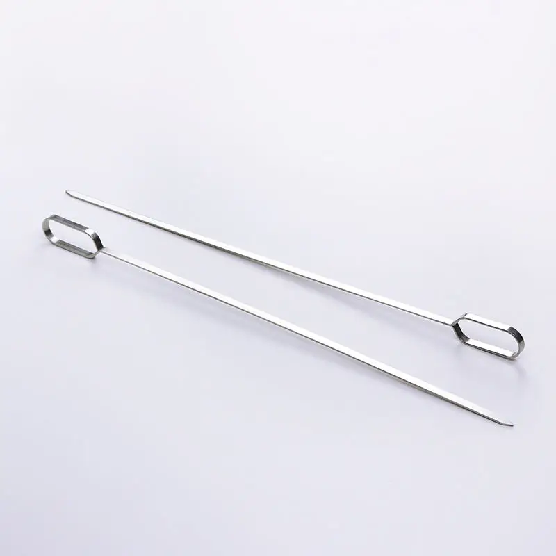 High Quality BBQ Accessories Eco-friendly Flat Stainless Steel Long Metal Shish BBQ Kebab Skewers With Ring
