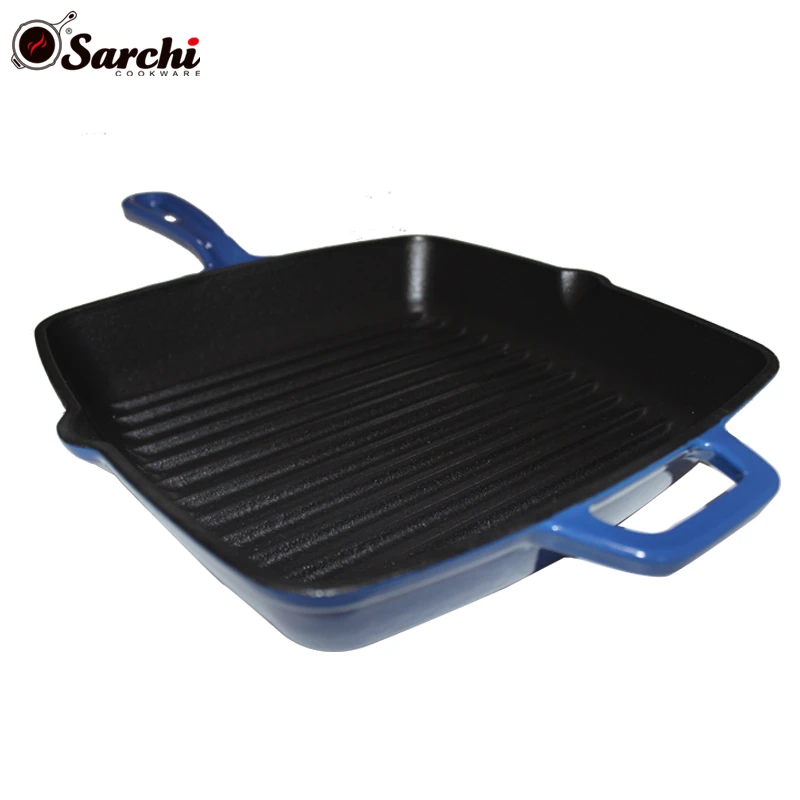 High quality 24cm enamel cast iron frying steak grill pan