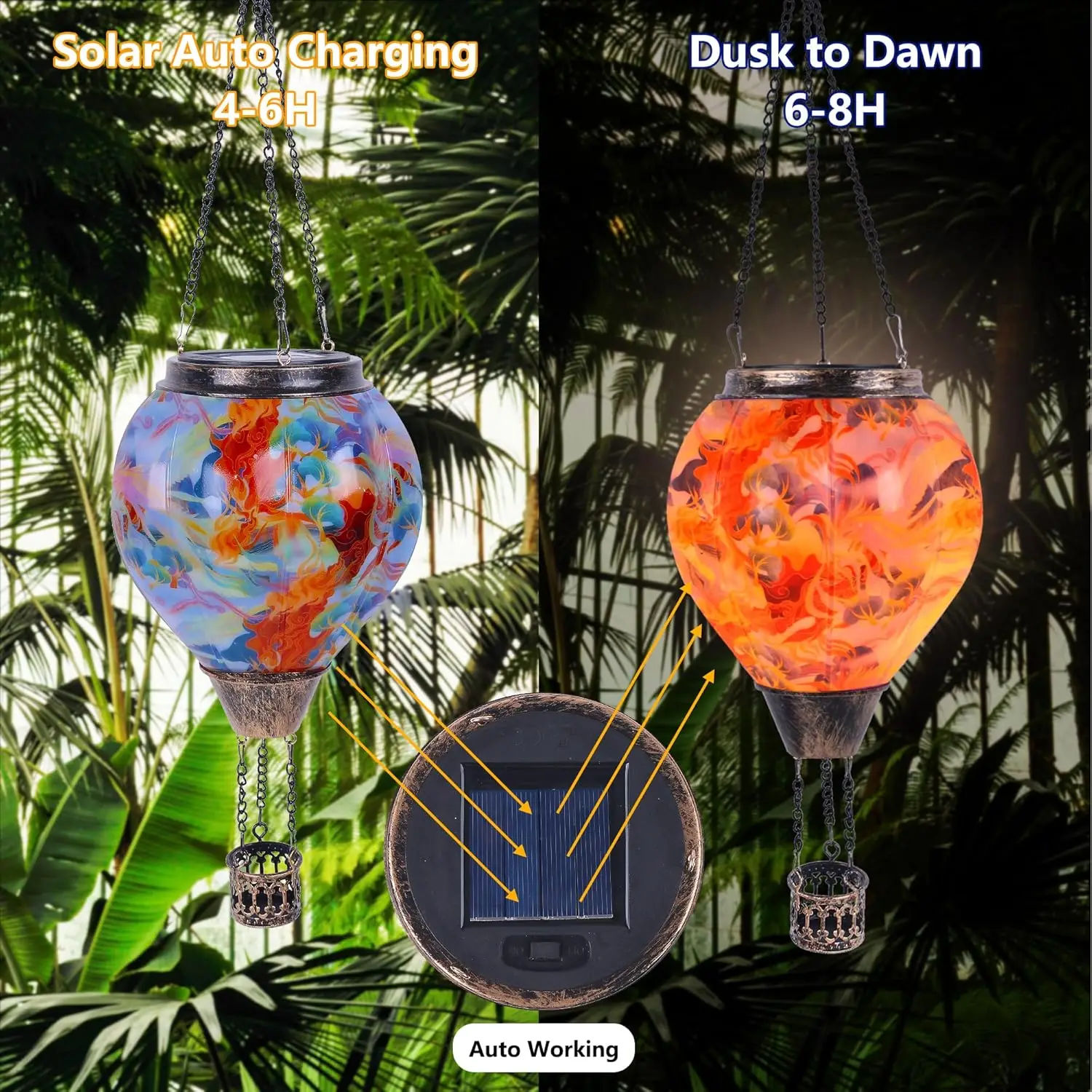 Outdoor porch party garden terrace Plastic Marbled Colors Flickering flame waterproof hanging light solar hot balloon