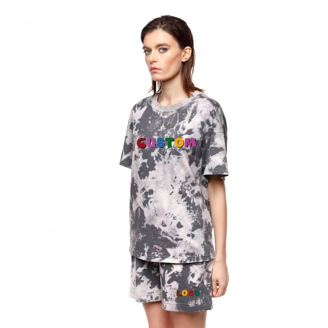 Lounge Wear Summer Two Pieces Outfits Cotton T Shirt Set Womens Tie Dye Shorts Set