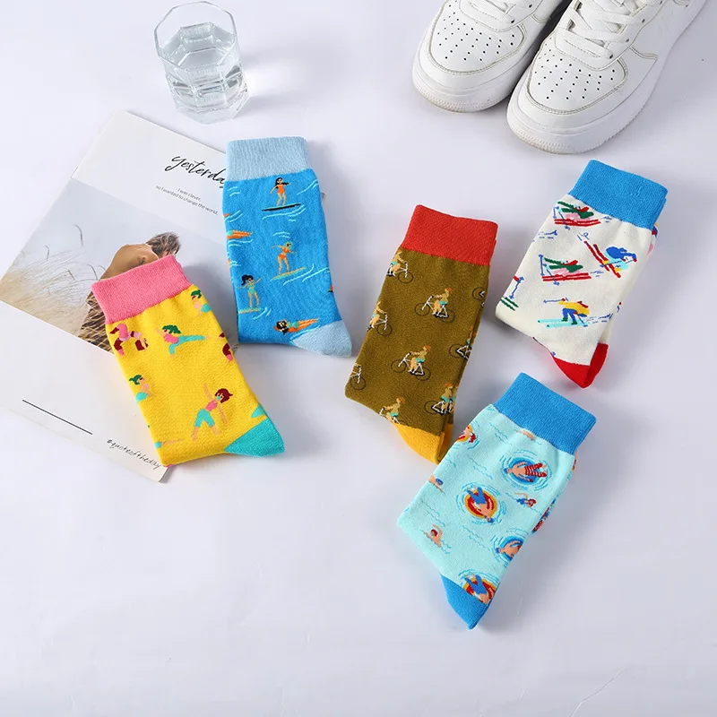 KTS European American Styles Sea Turtle Jellyfish Creatures Pure Cotton Women Men Character Holiday Colorful Fancy Happy Socks
