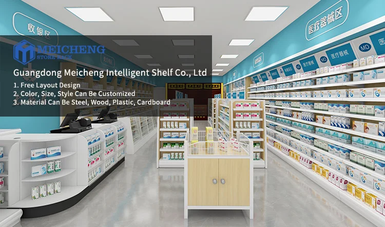 Meicheng Pharmacy Medicine Display Shelves Western Medicine Pharmacy Prescription Cabinet Single-Sided Wall Counter