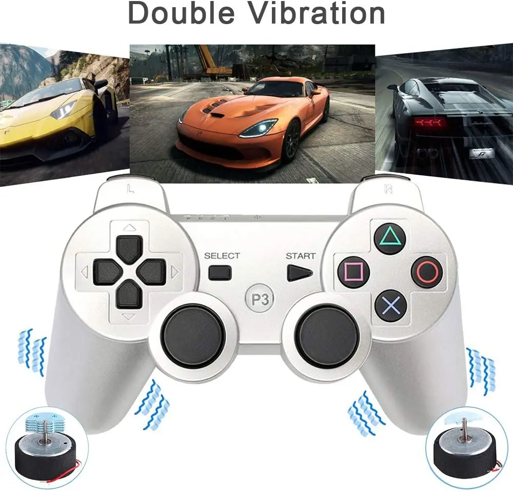 PS3 Controller Wireless Game Controller with Double Vibration 2 Charging Cable 2 Pack Gamepad Compatible with Playstation 3