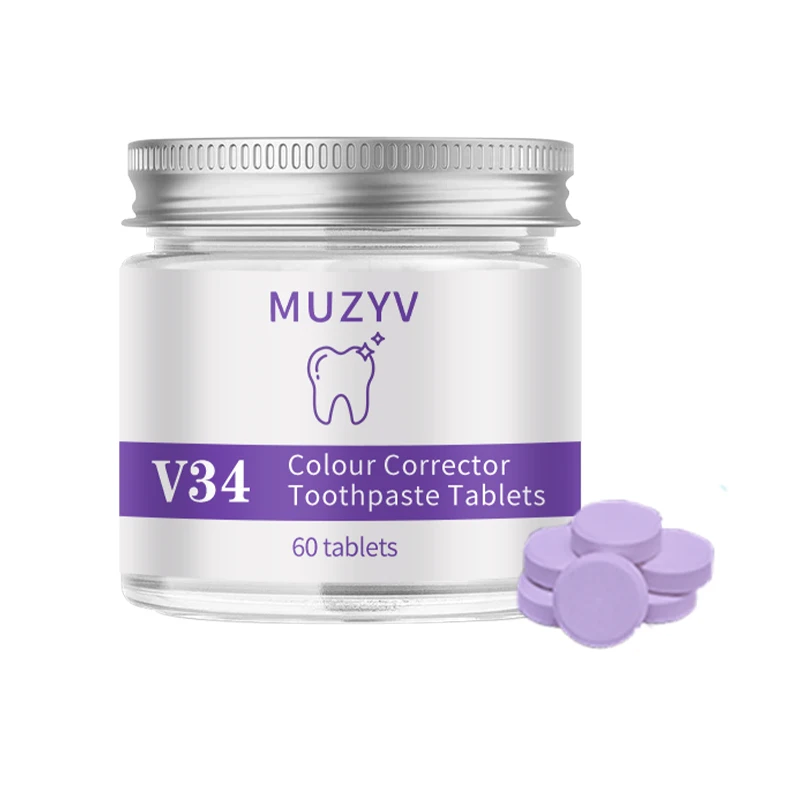 Custom whitening solid toothpaste in pills eco friendly purple color corrector V34 toothpaste tablets
