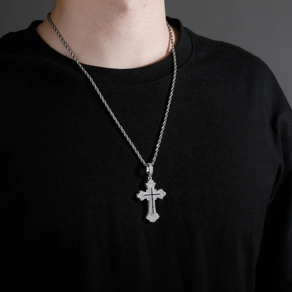 Mister Jewelry Luxury Iced Out Baguette Jesus Cross Statue Charm Pendant Necklace