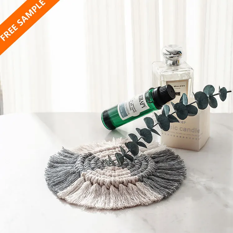 Boho nordic Indian Christmas luxury table decor wedding cotton woven tea coffee drink candle tassels macrame cup mat coaster