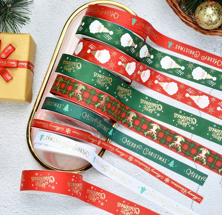 Christmas Ribbon Printed Grosgrain Ribbons For Gift Wrapping Wedding Decoration Hair Bows DIY