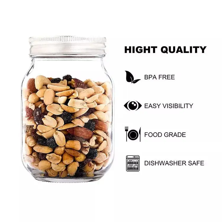 Custom Mason Jars wide mouth clear 500m 16oz Canning Jars With Lids For Honey Jam Jelly Foods