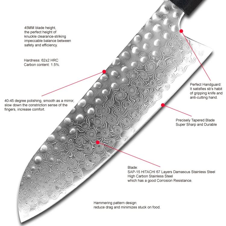 
Konoll 7 inch Professional Japanese Damascus Steel Kitchen Santoku Chef Knives hot sales Japanese knife 1pc MOQ in stock 
