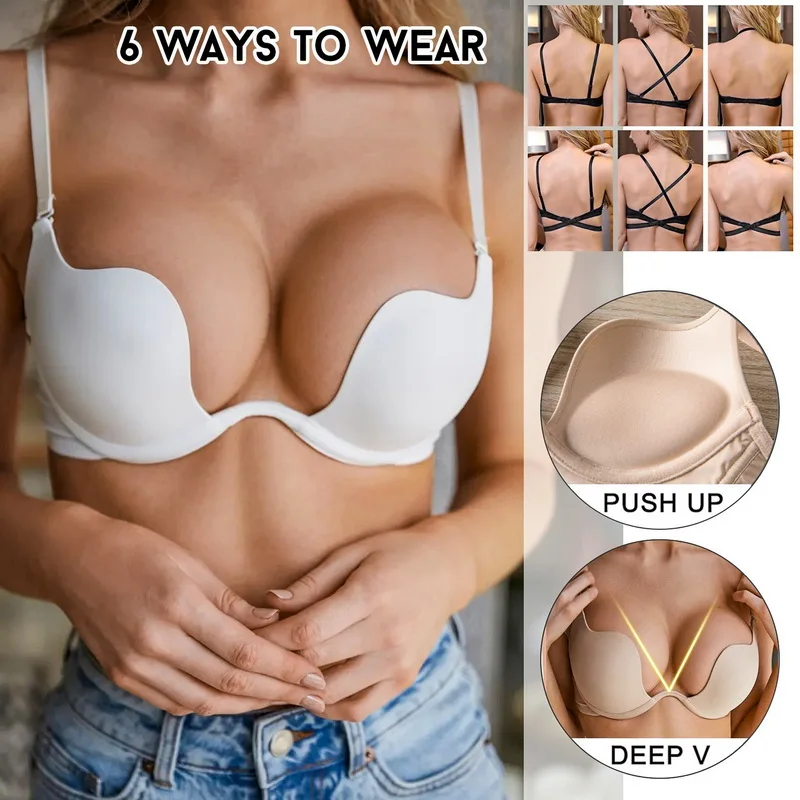 Ladymate ODM.OEM Sujetador Push up Sexy for Mujer Woman Deep U Low Cut Backless Bralette Wedding Underwire Plunge Push up Bra