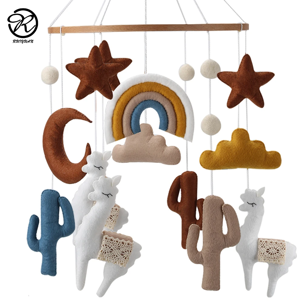 2022 mew handmade alpaca baby mobile crib hanging mobiles rainbow cactus cot hanger musical toy nursery decoration