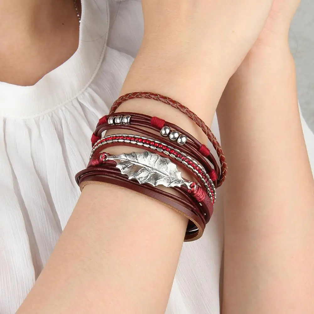 2019 Christmas Gift Magnetic Clasp Charms Wrap Bracelet Genuine Leather