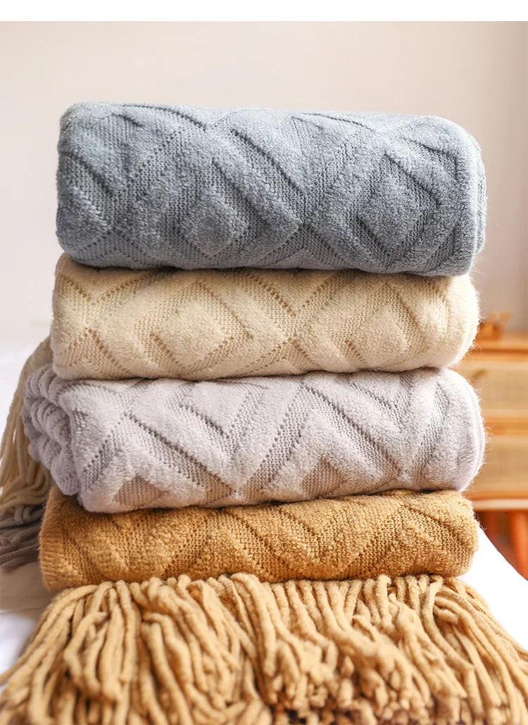Nordic Throw lovely twisted knit blanket soft ins style  throw handmade tassel blanket for bed