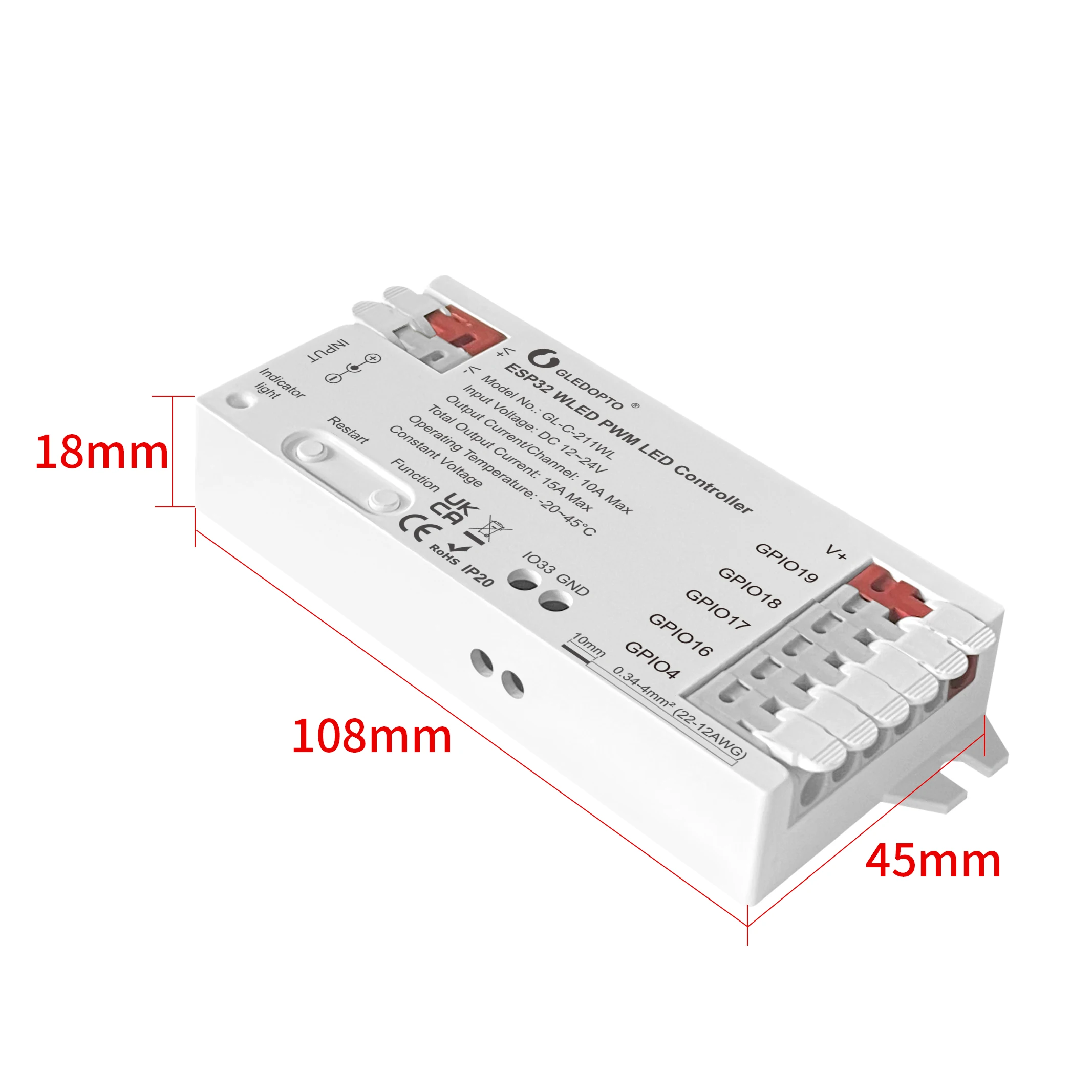 Gledopto LED Strip Controller ESP32 WLED Controller PWM Dimmer 12V-24V Work with Home Assistant