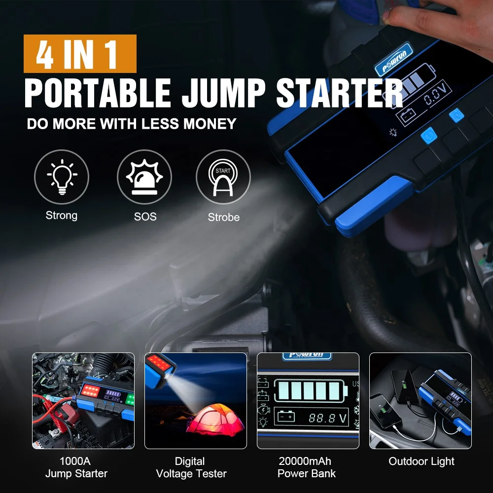POWRUN Top Quality Portable 12V Booster Starting Device 20000mah Car Battery Jump Starters Power