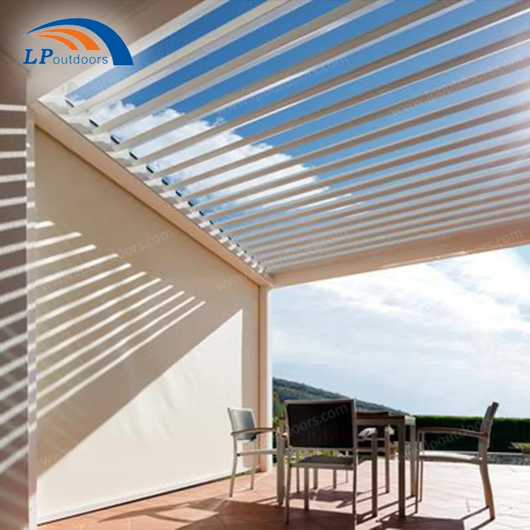 aluminum windproof terrace pergola automatic garden shade pergola louvered roof for coffee shops