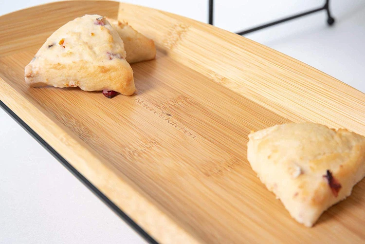 Natural Kitchen New Design Wooden 3 Tier Bamboo Serving Food Trays with Tiered Metal Stand