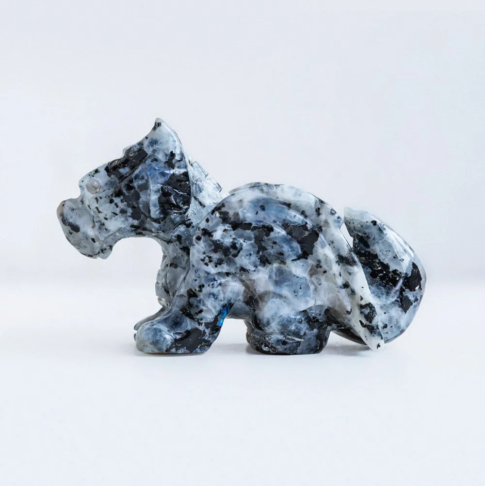 Wholesale natural healing stone hand craved folk crafts rainbow moonstone crystal flying dragon skulls for home decorations