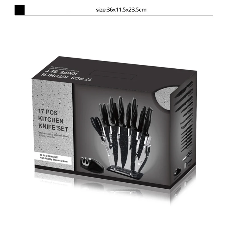 17Pcs Kitchen Knife Set Stainless Steel Chef Knife Set With Acrylic Block and Sharpener