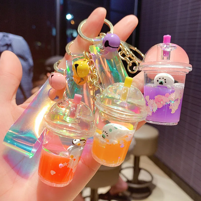 YWMX Cartoon Toy Astronaut Oil Drifting Bottle Keychain Car Pendant Marine Animal Keychain Ring  Gift Wholesale