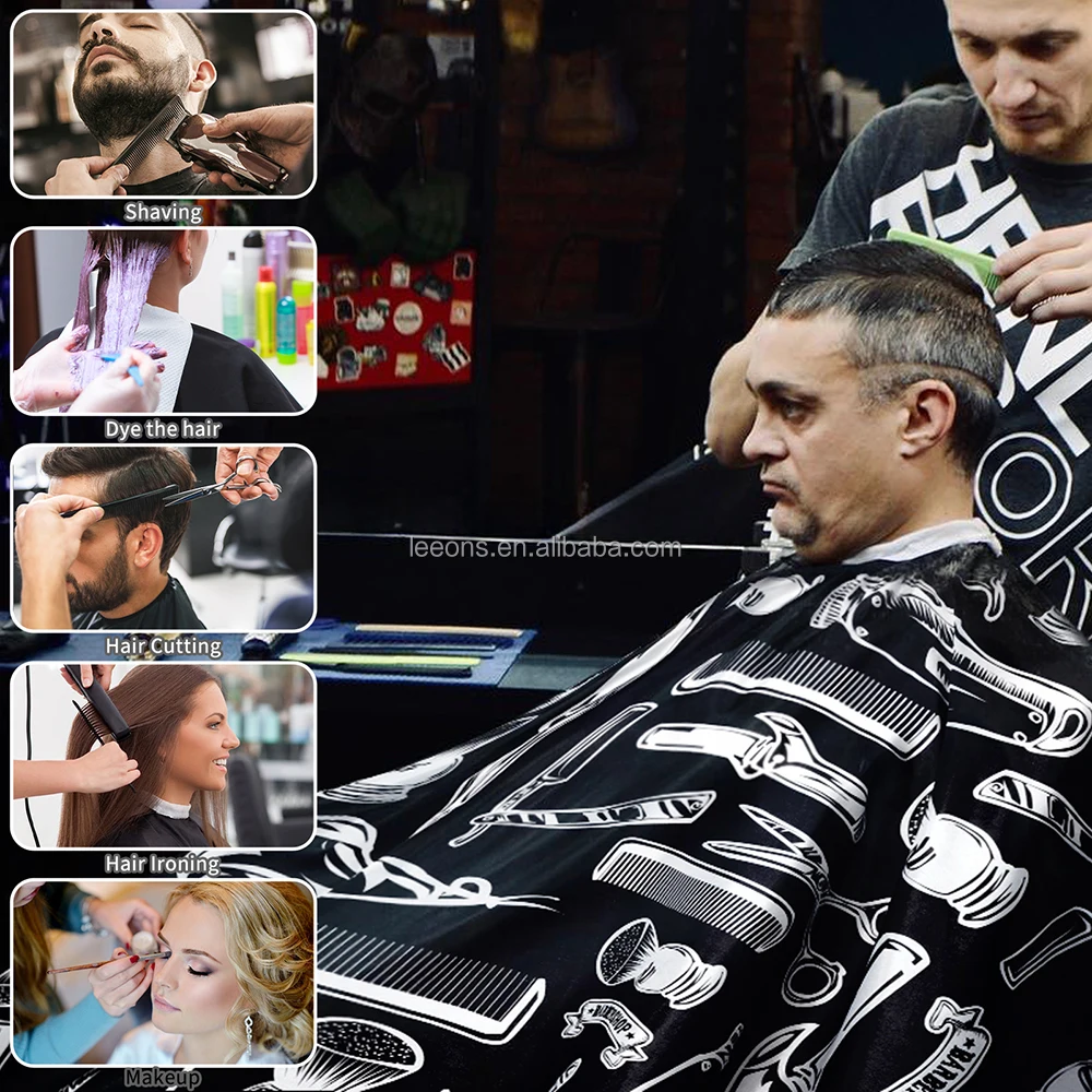 Leeons Fashion Pattern Custom Logo Printing Hairdressing Cape Hair Cut Baber Beard Cape with Snap