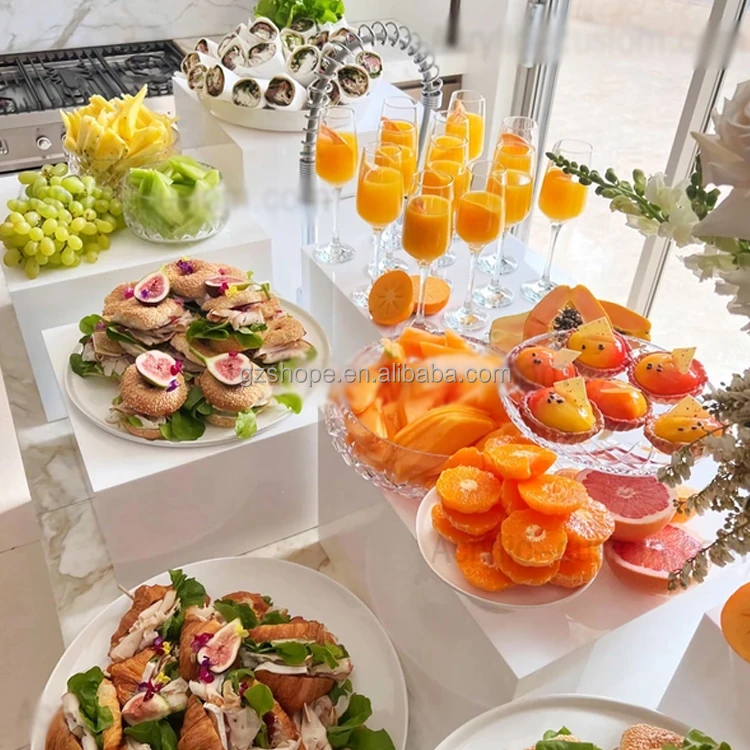 SHP Custom A Set of 4 pieces Acrylic Display Cube Sets For Wedding Party White Acrylic Catering Buffet Risers For Cake