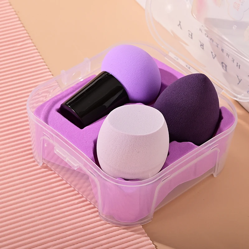 in stock wholesale 3pcs set powder puff makeup sponge beauty blenders sponge set with clear box packing