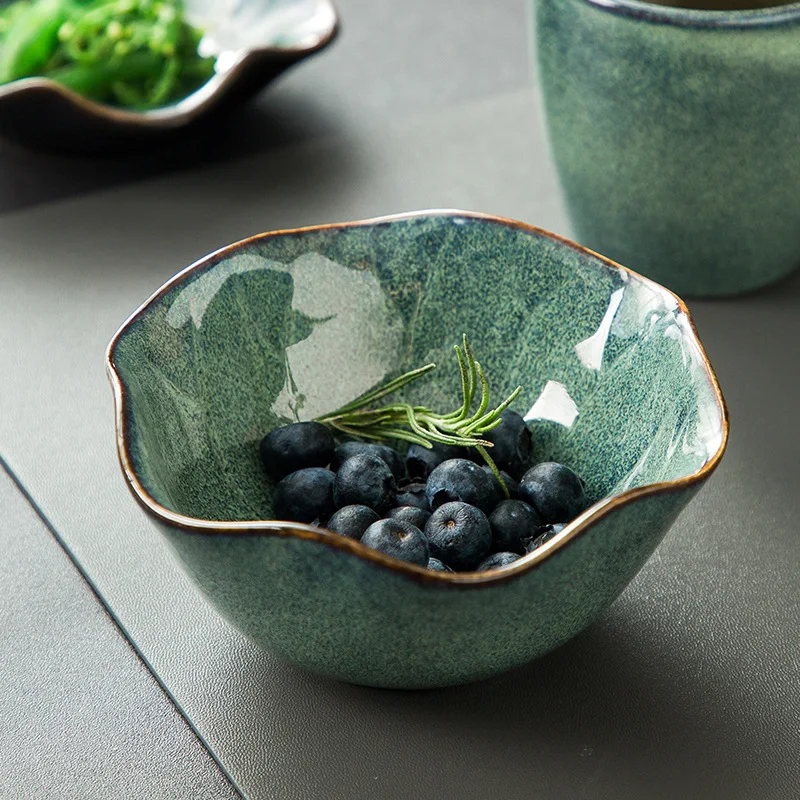 wholesale reactive glaze green China stoneware dinnerware japanese and korean creative household tableware ceramic dinner set