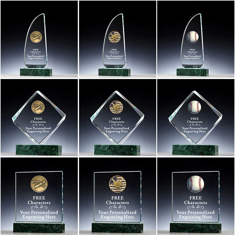 Noble New Design Custom Sports Champion Trophy Crystal Baseball Award with Marble Base