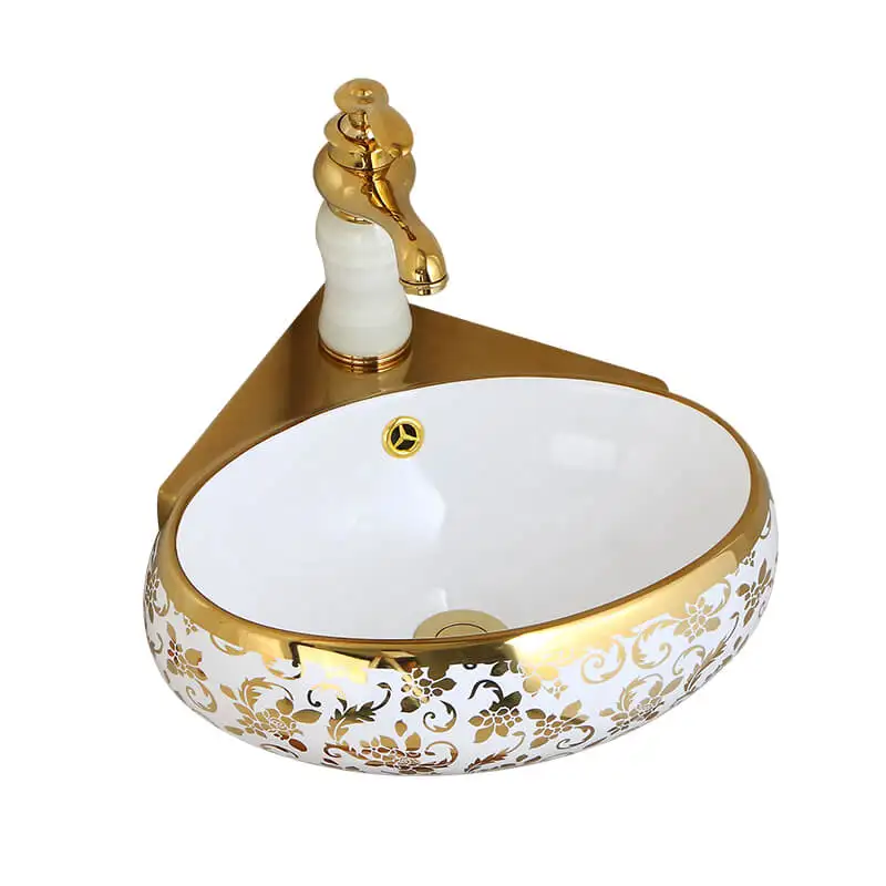 Оптовая продажа, Роскошная золотая керамическая раковина для ванной комнаты