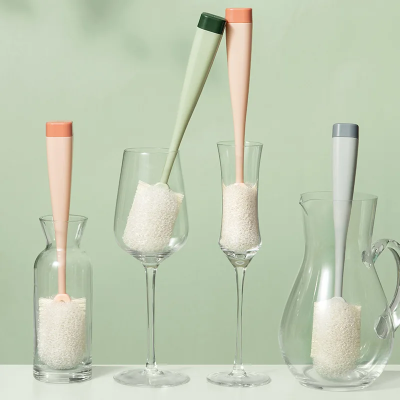 Detachable Long Handle Sponge Brush Stand Double Brush Head Decontamination   Vacuum Cup Cleaning Baby Bottle Brush