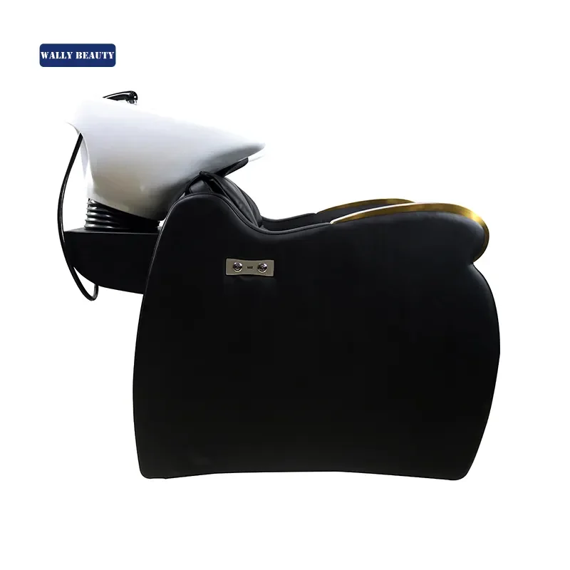 Wallybeauty Salon furniture hair washing equipment shampoo bed white backwash unit electric massage shampoo chairs with bowl