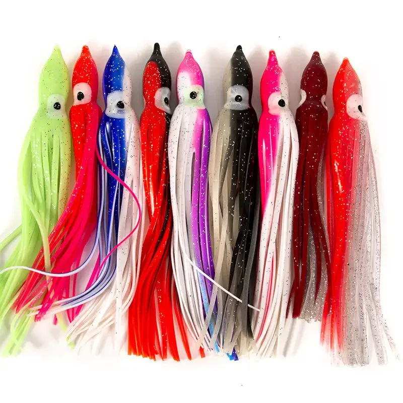 High Quality OEM Artificial Soft Plastic Octopus Fishing Lures Luminous  Trolling Fishing Pvc Squid Skirts Lure