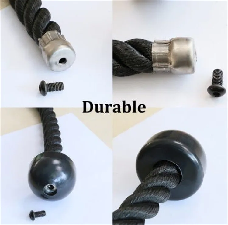 Low MOQ Heavy Duty Pull Down Triceps Gym Rope Solid Rubber Ends Training Accessories Handle Bar