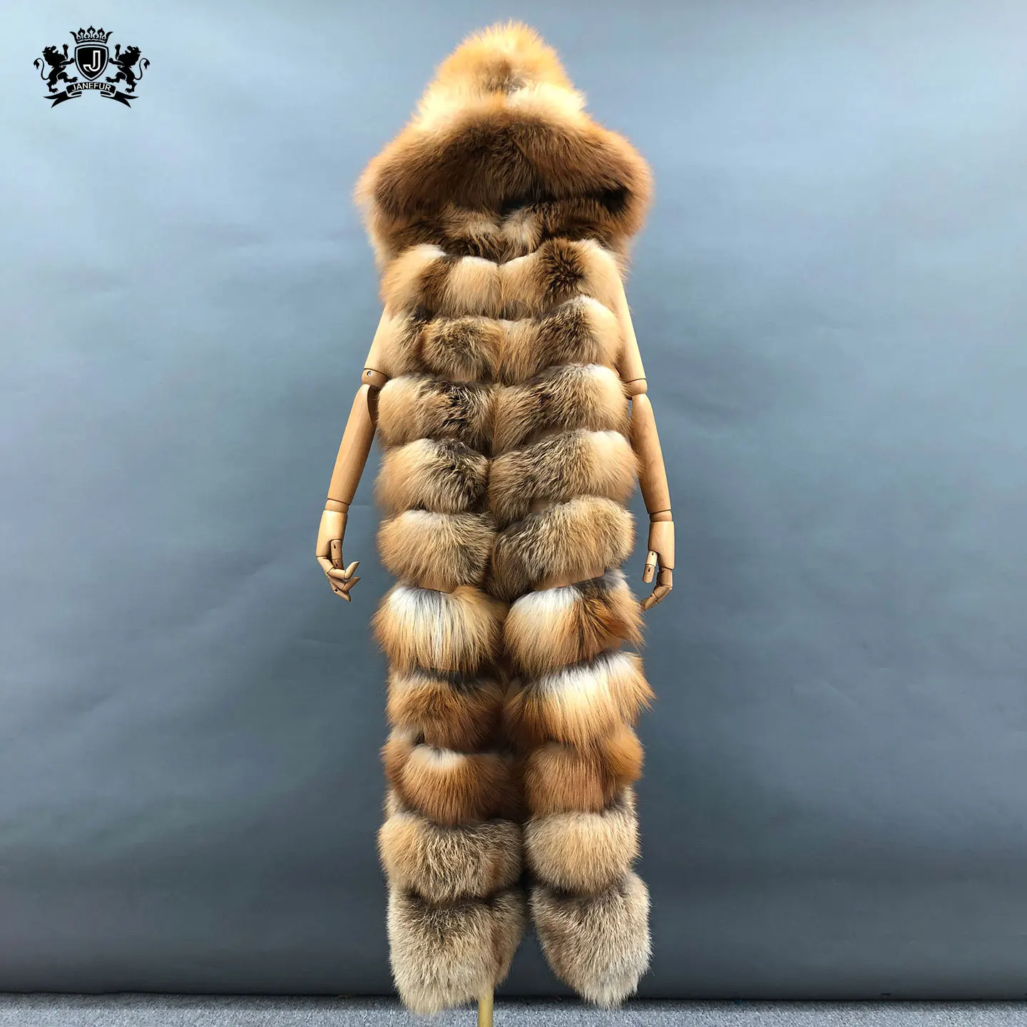 Fashion Fur vest supper long length Silver Fox Fur Sleeveless Coat Luxury Ladies High Quality Women Fox Fur Vest