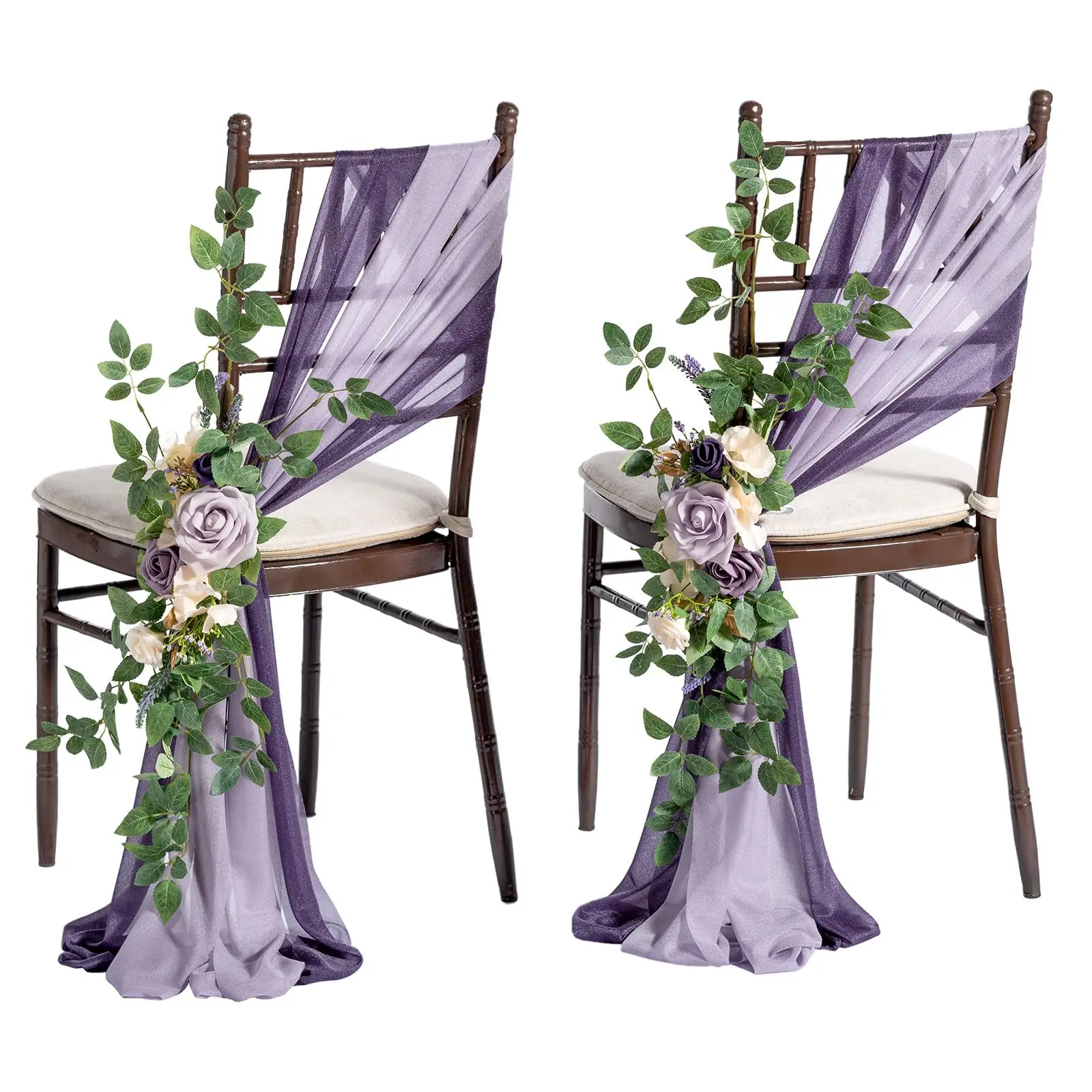 Wedding Chair Decorations Aisle Pew Church Artificial Flowers Lilac Purple Gold Bench Ceremony Reception Backdrop Party Outdoor