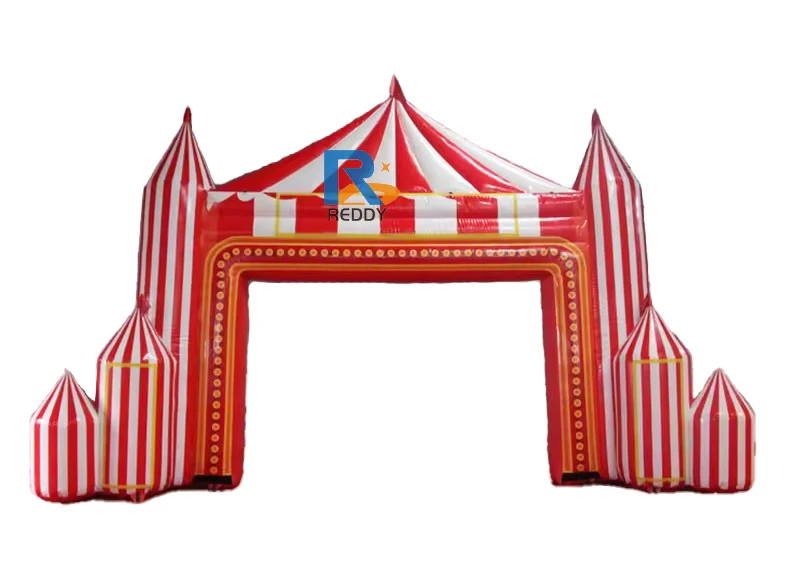 Inflatable Circus Arch with Removable Curtain Red and White Gantry for Events