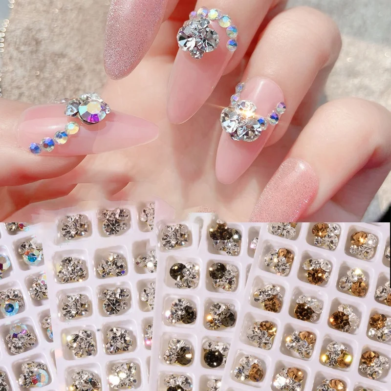 Paso Sico Super Shiny Point Back 8*8mm Round Glass Nail Rhinestone Decorative 3D Handmade Nail Art Stone Crystal