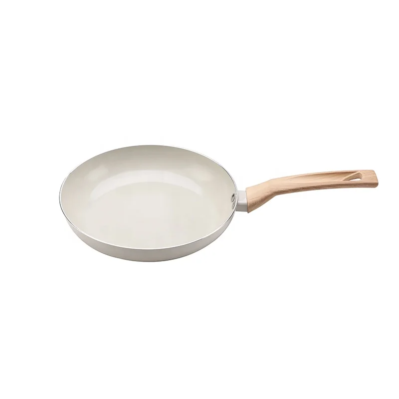 Aluminium Fry Pan Non Stick 10 Inch New Induction Bottom Double White Color Frying Pan with Wooden Handle