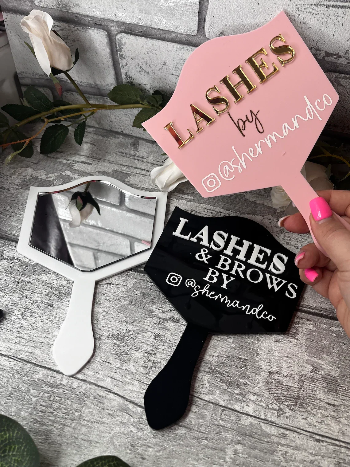 Custom Hand Held Prop Mirror for Brow Techniclan Acrylic Hand Mirror Vanity Mirrors