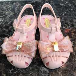 MINI DD Children Outdoor Jelly Flat Sandal Shoes Double Bow Girl Sandal Kids Casual shoes Footwear for Summer