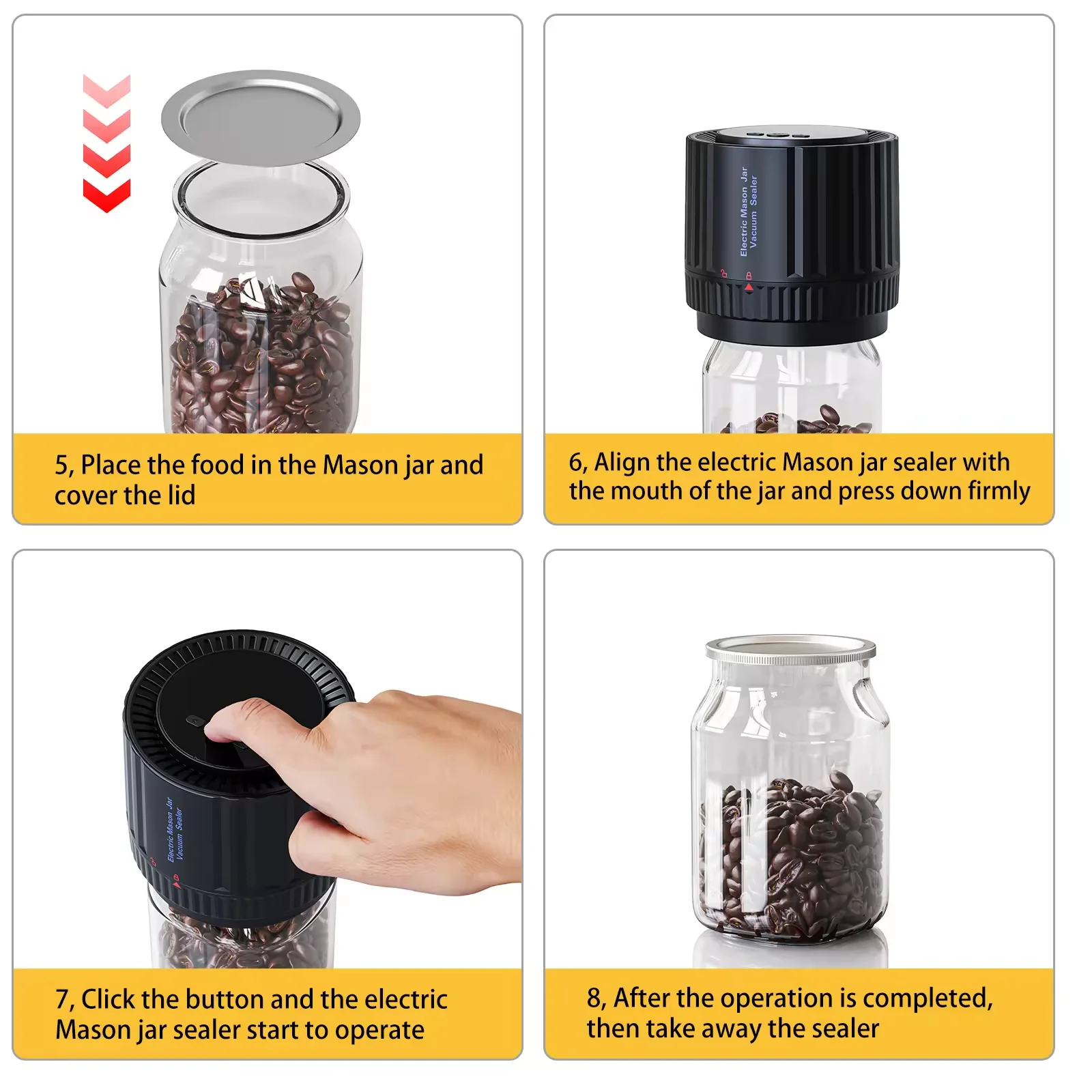 New Design Count Down 1200mAh Automatic MINI Jar Vacuum Sealer for Food Preservation with Data Cable