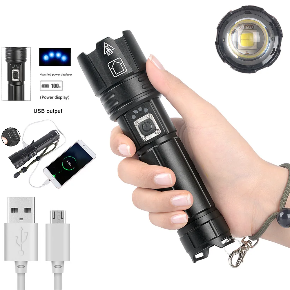 RTS Super Bright High Lumen Long Range Powerful Led Torch Light Xhp70 Waterproof Rechargeable Flashlights