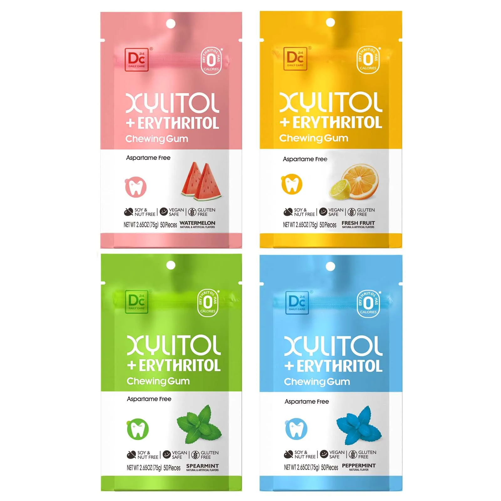 Dc24 Daily Care hot sale Erythritol Xylitol Erythritol Sugar Free Vegan 75g per Pouch Packing Sweet Spearmint Chewing Gum