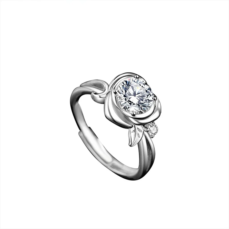 Fine Jewelry Wedding Engagement Women Female Classical 4 Four Claws Mosan Moissanite Rose Sterling Silver Imitated Diamond Ring