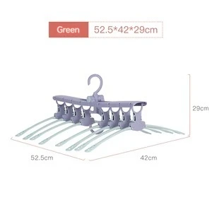 Folding hanger Green Home drying rack multi-clip hook telescopic clothes socks storage rack